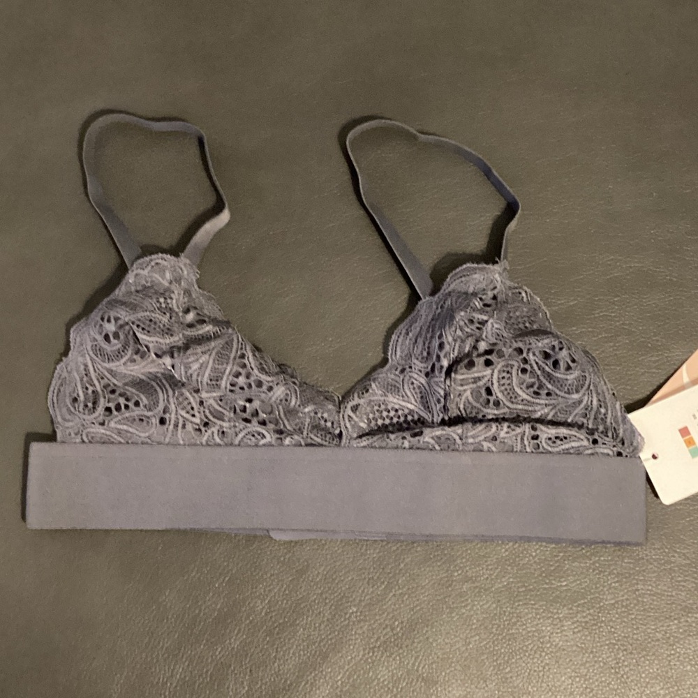 All You Lively Womens Gray Lace Bralette Wireless Adjustable Straps Size M